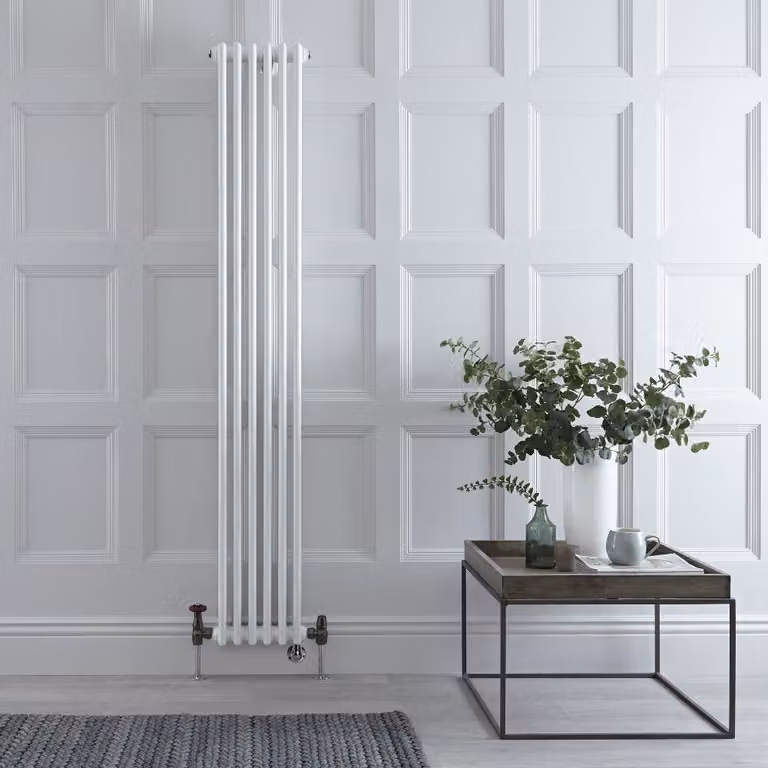 Radiatore Misto Verticale Bianco Triplo con Valvole in Ottone Anticato senza Termostato -  1800mm x 290mm - Regent