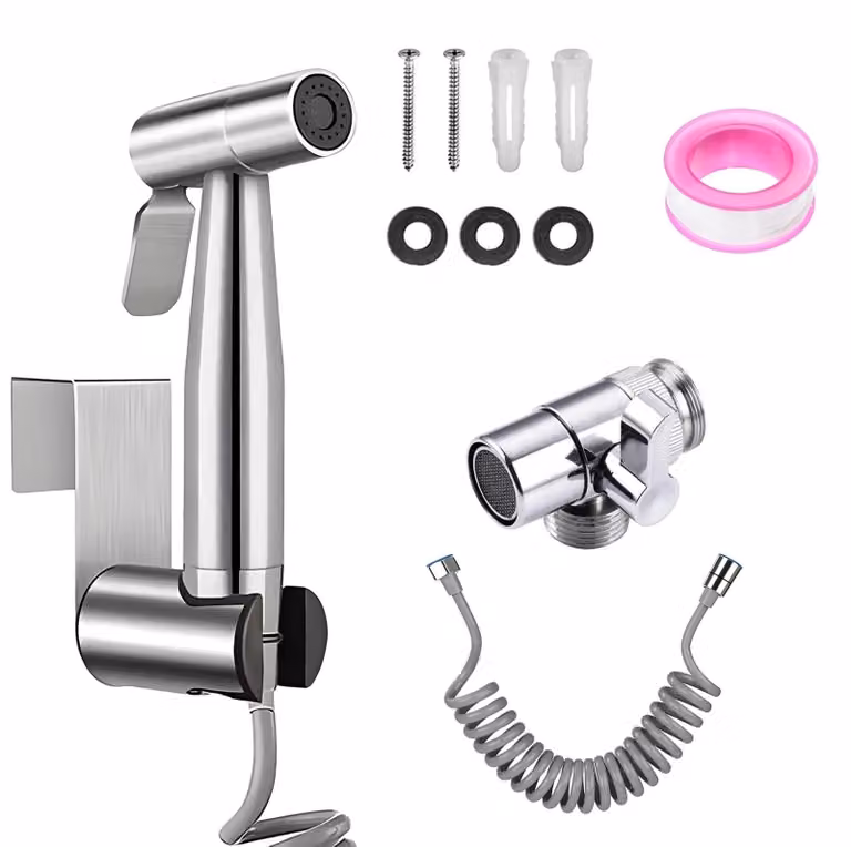 Set doccia e bidet RVS con tubo flessibile 3M e supporto
