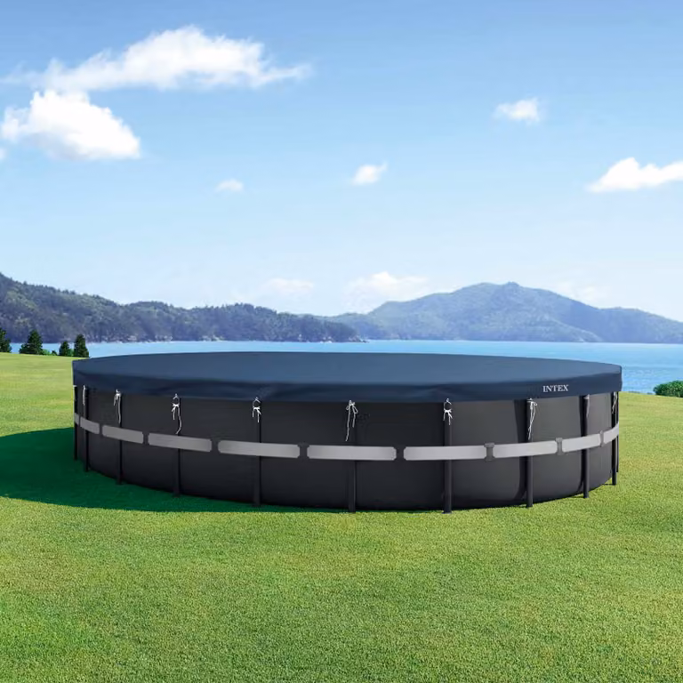 Copertura per piscina rotonda Intex in PVC e PET blu e grigio, Diametro: 730 cm, Altezza: 20 cm