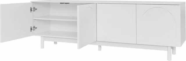 Mobile TV bianco moderno 175x38x56 cm con ripiani regolabili e apertura push-to-open