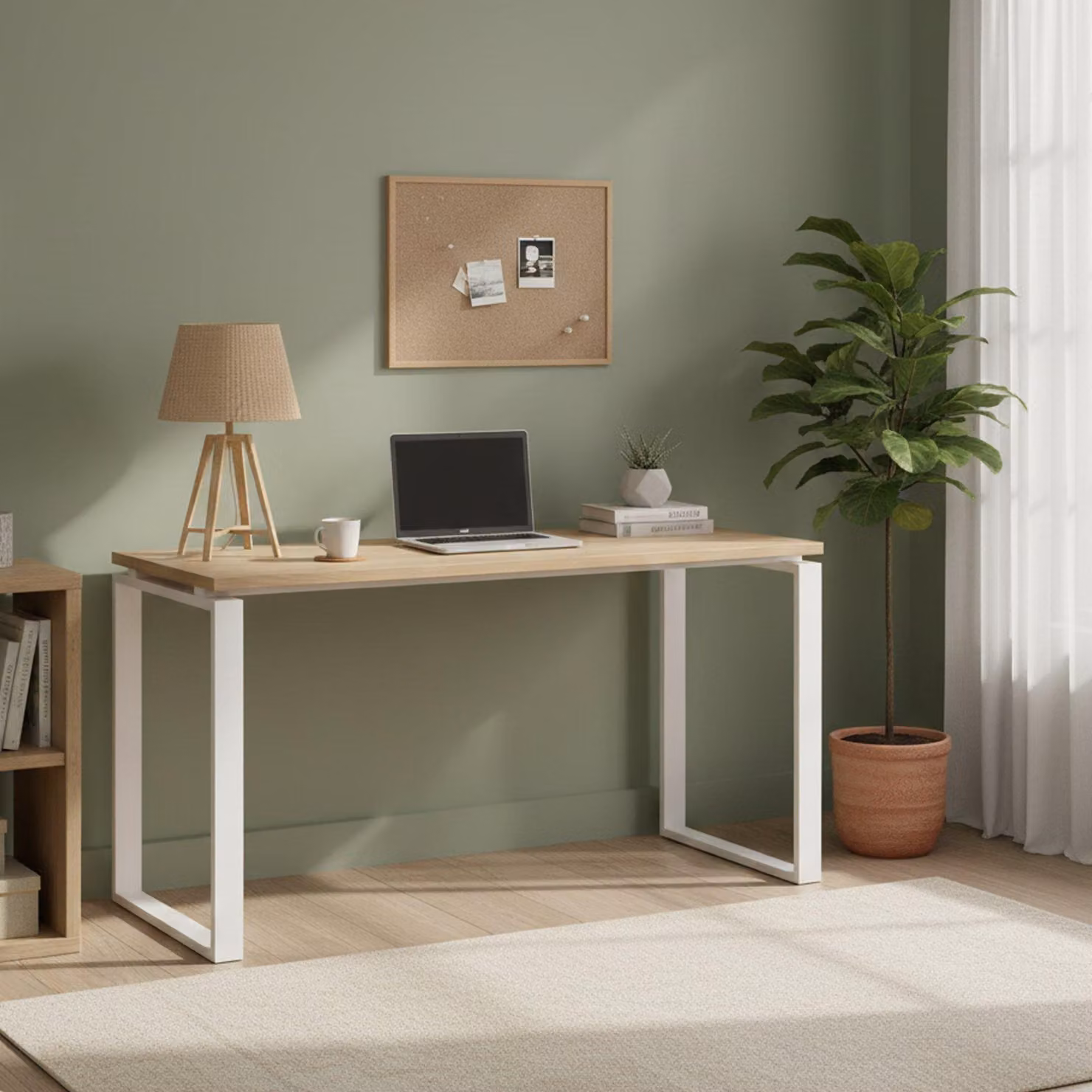 Dmora Scrivania Arignano 60x150x75.6h cm Bianco, Materiale Piano in Legno Nobilitato Colore Piano Marrone