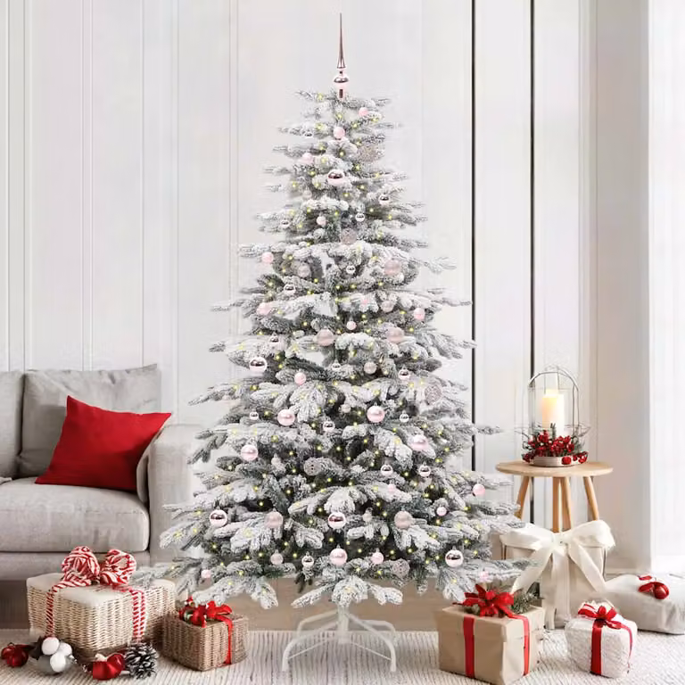 Albero di Natale Artificiale Moderno vidaXL Bianco con Luci LED Warm White in PVC e Plastica, Altezza: 210 cm