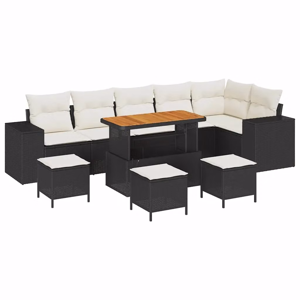 Set Divano da Giardino Moderno vidaXL in Polyrattan Nero con Cuscini e Tavolino da Esterno – 2