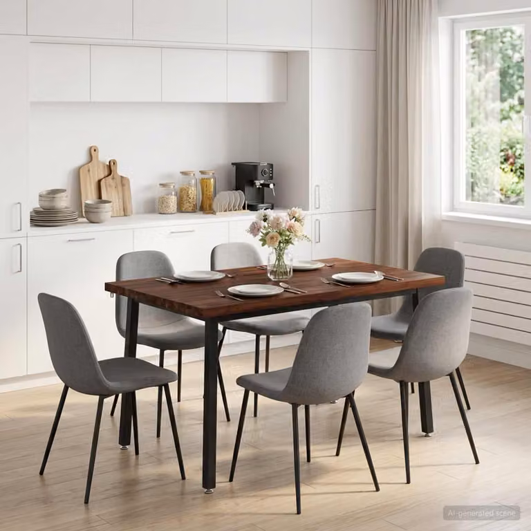 Tavolo da pranzo moderno vidaXL in legno di acacia massello con bordo naturale, L/P/H: 110 x 55 x 75 cm, Marrone scuro e Nero
