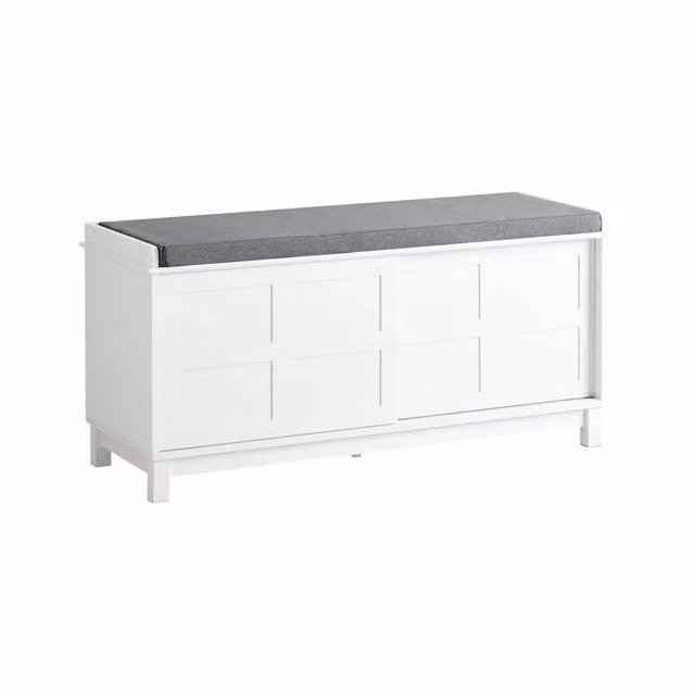 Scarpiera Panca con Ante Scorrevoli e Cuscino SOBUY, Colore Bianco, L: 114 cm, P: 40 cm, H: 53 cm – 1