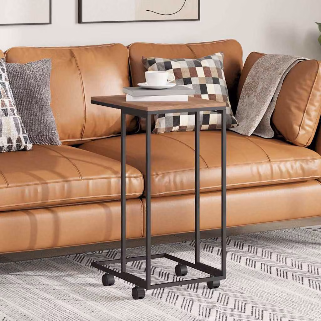 vidaXL Tavolino con Ruote in Legno e Metallo, Nero e Marrone, L/P/H: 40 x 30 x 63,5 cm