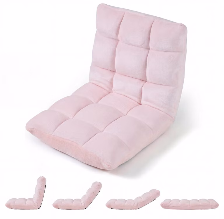 Sedia da pavimento COSTWAY con schienale regolabile, poltrona da pavimento imbottita, cuscino da pavimento pieghevole, sedia da meditazione, poltrona relax, cuscino thailandese, rosa chiaro