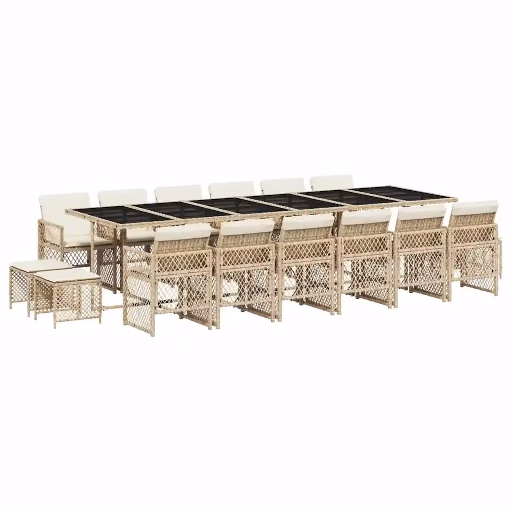Set da pranzo da giardino vidaXL in polyrattan con cuscini beige e piano in vetro, 17 pezzi – 2
