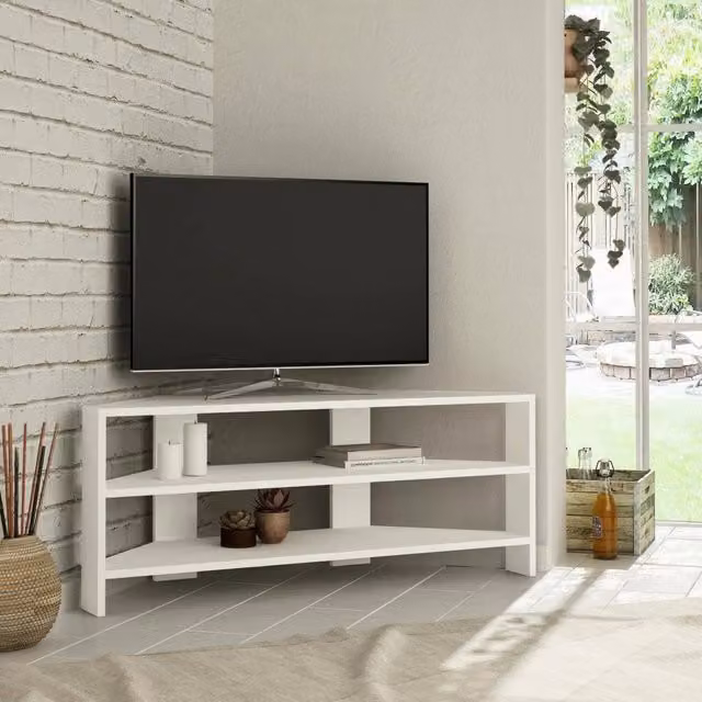 DMORA Mobile Porta TV Naypyidaw con 3 Ripiani, Bianco, L 110 cm x P 36 cm x H 45 cm