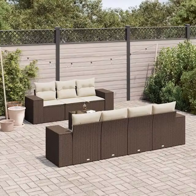 Set Divani da Giardino 8 pz con Cuscini Marrone in Polyrattan 3222332