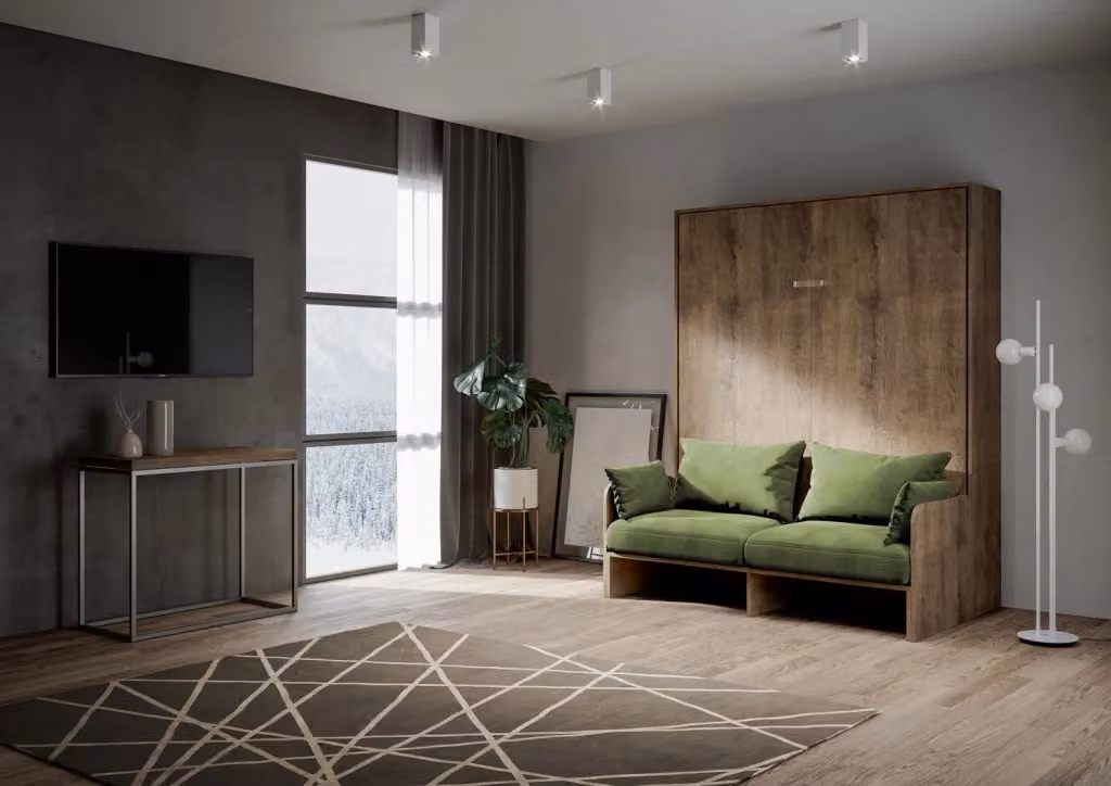 Letto Matrimoniale A Scomparsa Kentaro con Divano Giordanoshop, Colore Noce e Verde, Dimensioni: 160 x 200 cm – 2