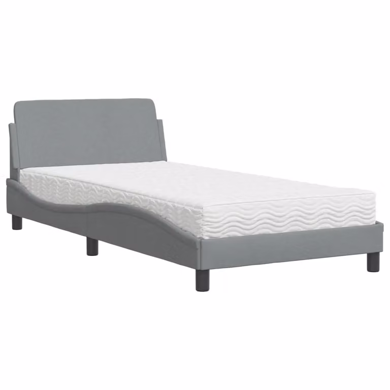 Letto con Materasso Dover Grigio Chiaro 100x200 cm in Tessuto