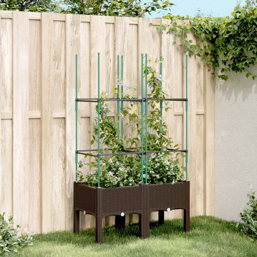 Fioriera da giardino con traliccio vidaXL marrone in plastica L: 80 cm, P: 40 cm, H: 142,5 cm