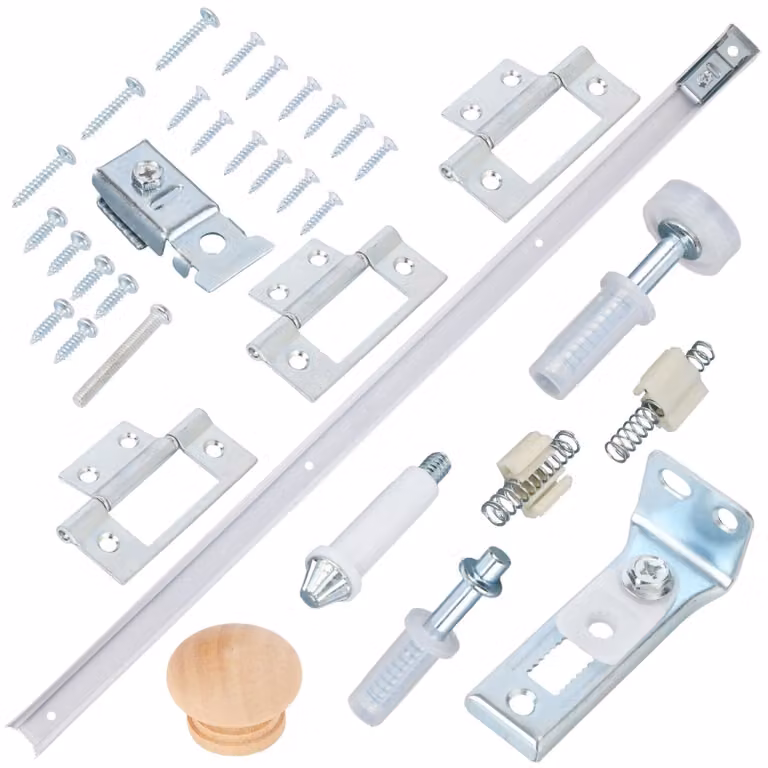 Kit di riparazione per porte a battente - Set con binari/cerniere/viti - Acciaio inossidabile/plastica/ferro - Adatto per camere da letto/cucine/bagni - Include istruzioni di installazione - Kit di riparazione per porte