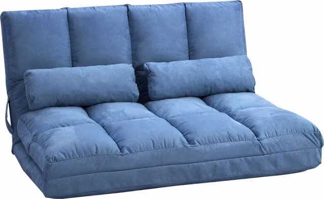 Divano Letto da Pavimento HOMCOM Pieghevole in Velluto Blu con Schienale Regolabile L: 102 cm, P: 73 cm, H: 60 cm – 1