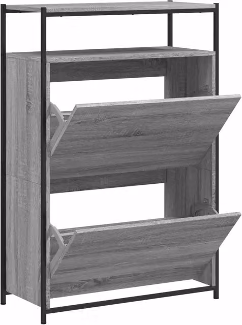 Scarpiera a parete in legno grigio opaco con ante a ribalta e ripiani interni L: 75 cm, P: 34 cm, H: 112 cm – 1