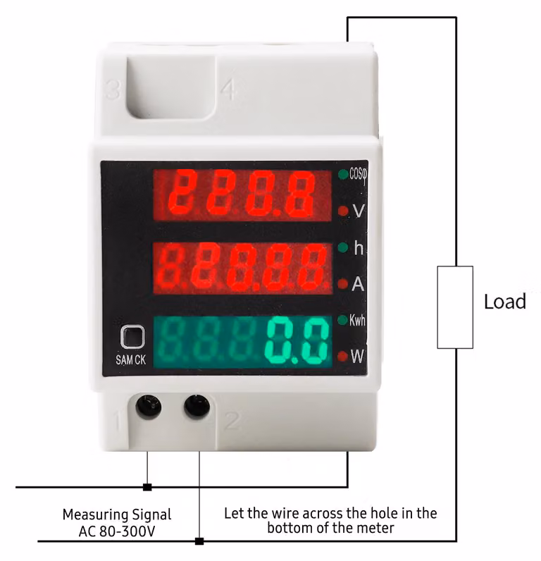 Contatore di energia digitale AC 80-300V, 100A, multimetro per montaggio su guida DIN, per la misurazione della potenza elettrica, kWh, tensione AC multifunzione, fattore di potenza, amperometro, voltmetro