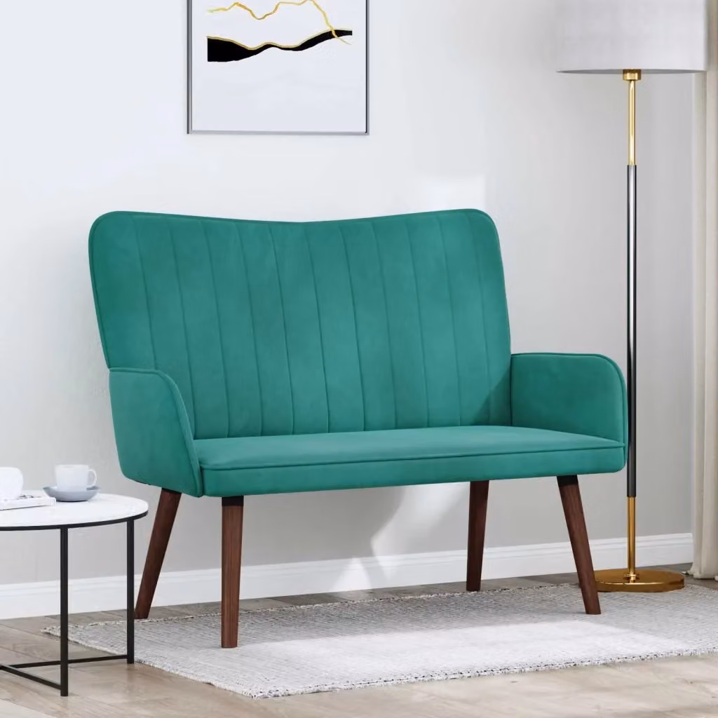 Divano a due posti moderno in velluto turchese e grigio per soggiorno o camera da letto L: 115 cm, P: 61 cm, H: 87 cm – 2