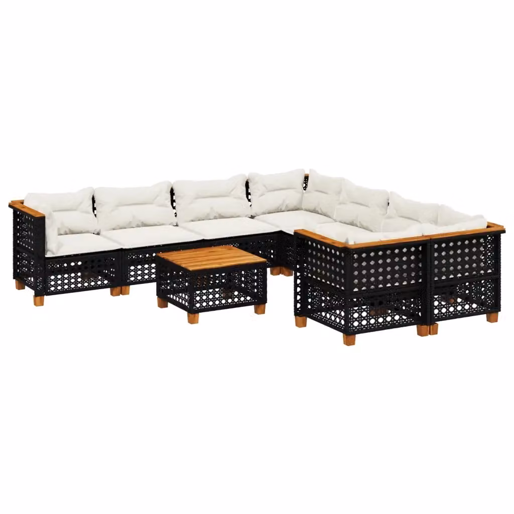vidaXL Set Divani da Giardino a L 9 pz in Polyrattan Nero con Cuscini e Tavolino da Esterno – 2