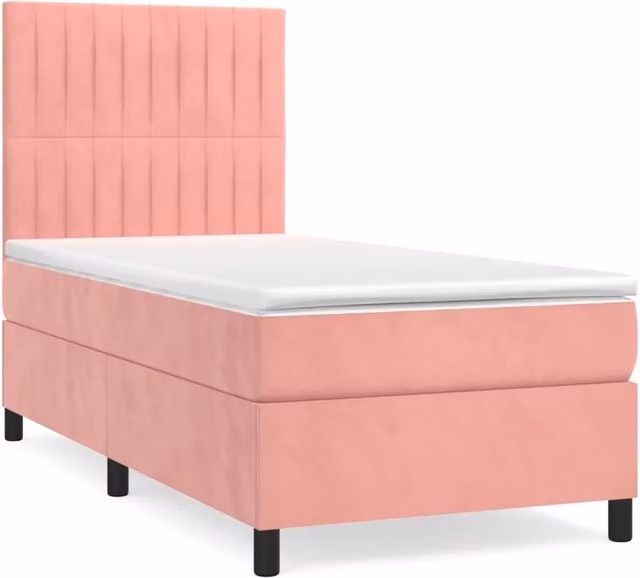Letto singolo | Letto per adulti | Giroletto a Molle con Materasso Rosa 100x200 cm in Velluto