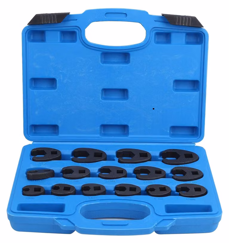Set di chiavi a bussola Crowfoot, 15 pezzi, da 8 a 24 mm, acciaio Cr-Mo
