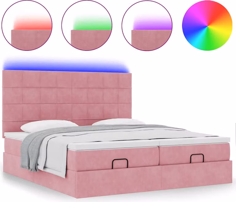 Struttura Letto Pouf con Materassi Rosa 200x200 cm Velluto