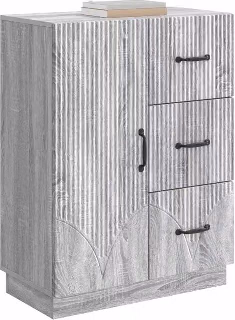 Credenza moderna in legno ingegnerizzato Grigio Sonoma per soggiorno o sala da pranzo, L: 66 cm, P: 34,5 cm, H: 87 cm