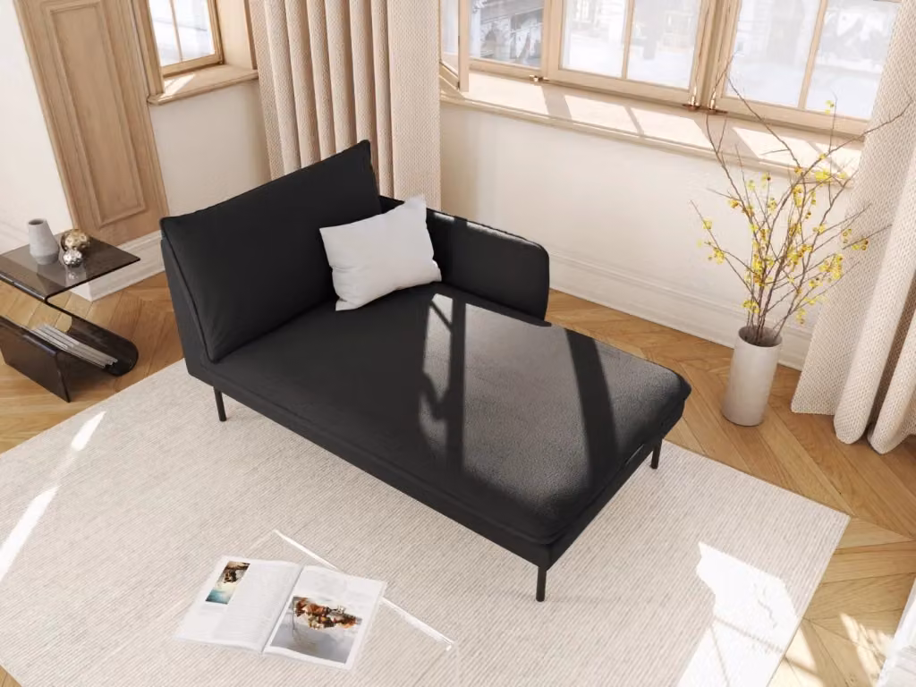 Chaise longue destra Vienna di Cosmopolitan Design in bouclé nero con struttura imbottita e cuscini inclusi L: 130 cm, P: 95 cm, H: 95 cm – 2