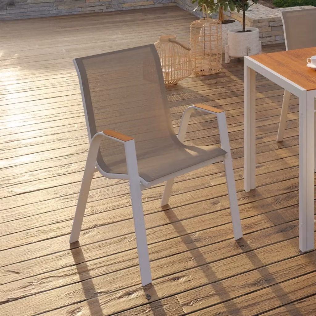 Set di 6 sedie da giardino impilabili NOUMEA IDMarket in metallo e textilene, bianco e beige – 2