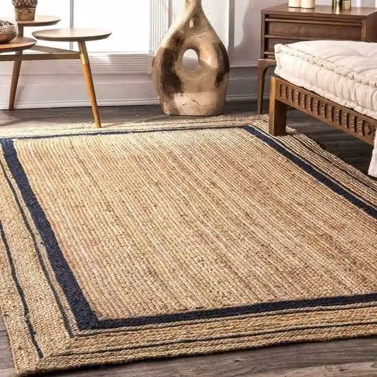 Tappeto in juta naturale linea nera tessuto a mano 90 x 360 cm