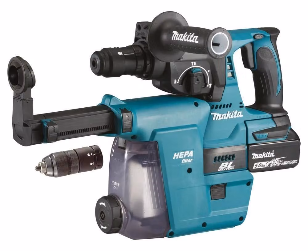 Makita DHR243RTJW LXT Tassellatore SDS-Plus 18V Brushless con 3 Funzioni, 2 Batterie da 5Ah, DX07 e Valigetta Makpac