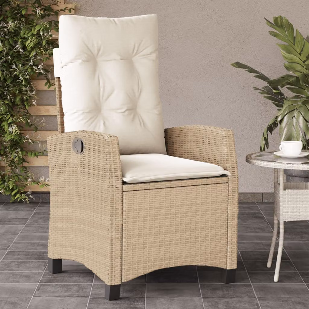 Sedia reclinabile da giardino vidaXL in polyrattan con cuscini beige e struttura in metallo