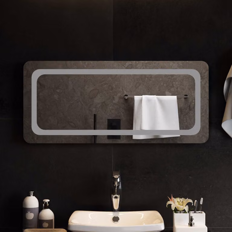 Specchio da bagno moderno vidaXL con illuminazione LED in vetro temperato, L 90 cm x P 40 cm