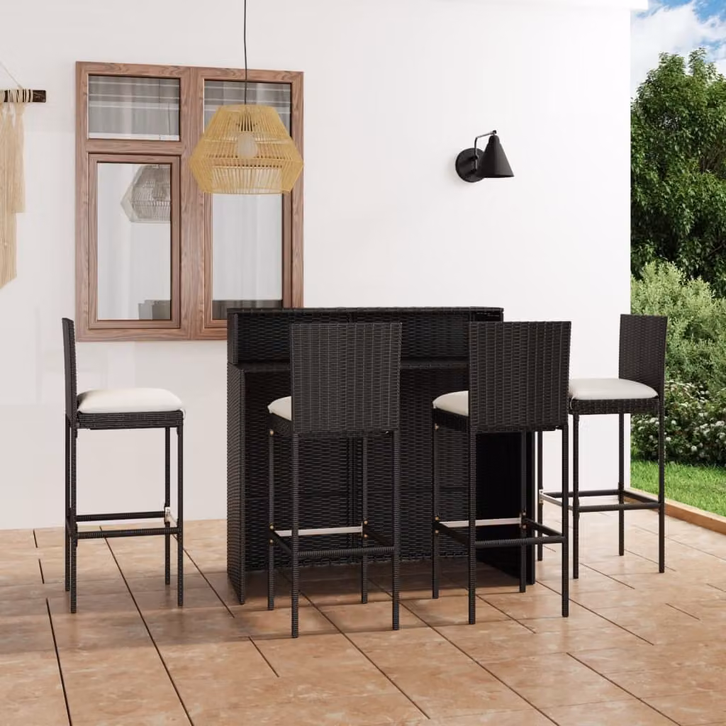 The Living Store Set bar da giardino 5 pezzi con cuscini nero