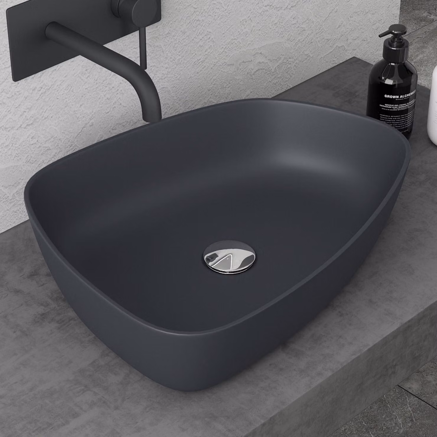 doporro Lavabo da Appoggio Antracite Opaco 51x38x12cm Lavandino Bagno Slim Design Moderno Lavello da Minerale Fuso Colossum806