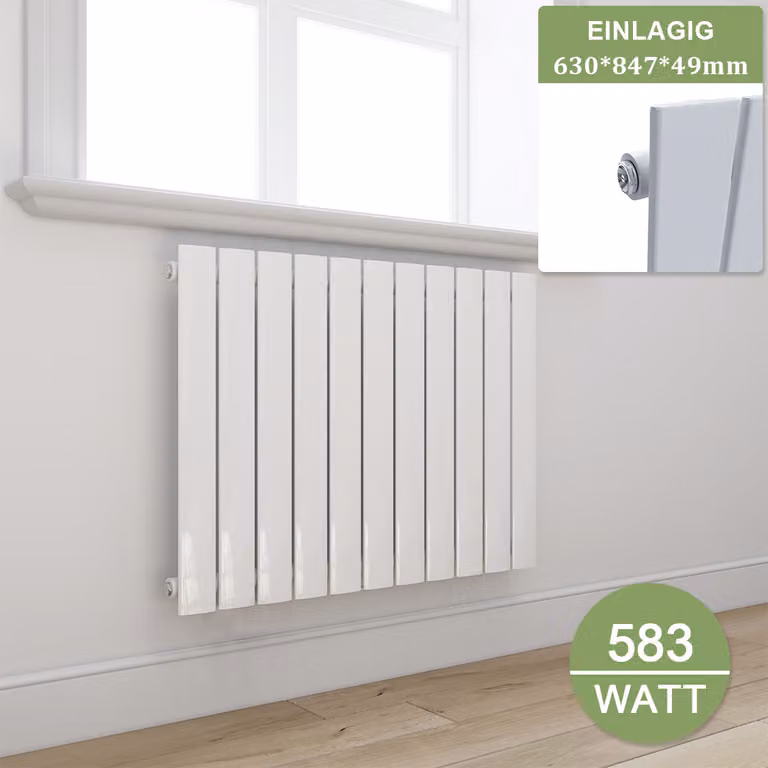 RISCALDAMENTO DESIGN Elegante, radiatore a pannello piatto, collegamento laterale orizzontale, 630x847 mm, bianco, a singolo strato, radiatore piatto senza resistenza