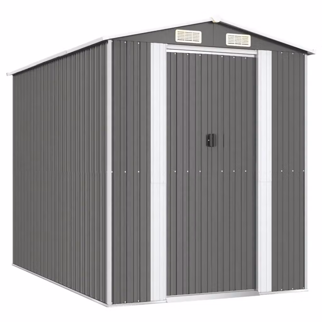 Capanno da Giardino Videx in Acciaio Zincato Grigio con Tetto a Capanna e Porte Scorrevoli L: 192 cm, P: 274 cm, H: 223 cm – 2
