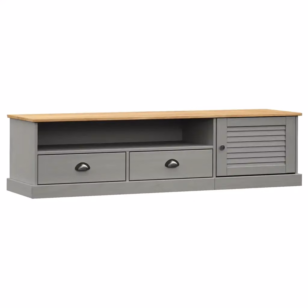 Mobile Porta TV VIGO vidaXL in Legno di Pino Massello Grigio L: 156 cm, P: 40 cm, H: 40 cm – 2