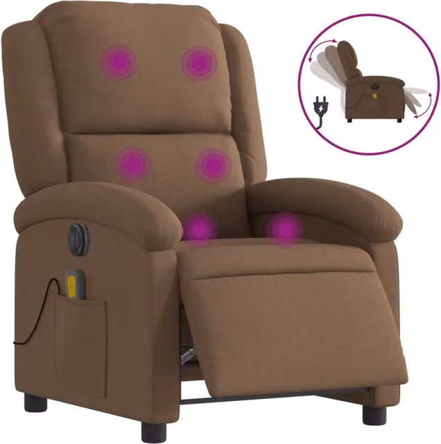 Poltrona Massaggiante | Sedia Relax Reclinabile Elettrica Marrone in Tessuto