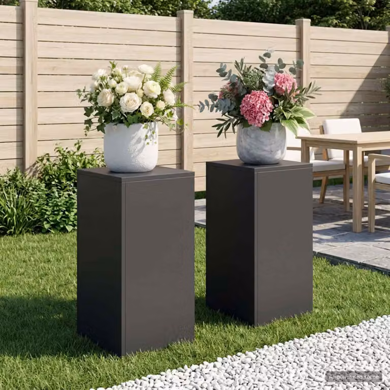 Set di 2 supporti per piante vidaXL in metallo nero opaco, L/P/H: 30 x 30 x 60 cm