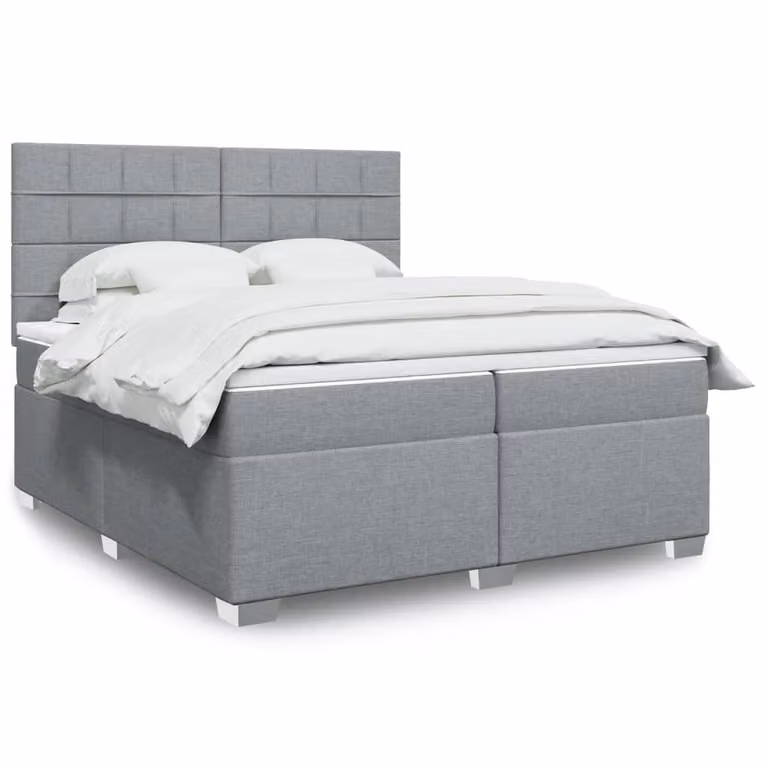 vidaXL Giroletto a Molle con Materasso Ibrido in Tessuto Grigio e Bianco L/P: 200 x 200 cm