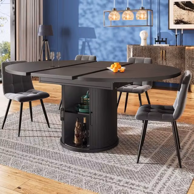 Tavolo da pranzo allungabile per 6 persone con 2 ripiani e porta scorrevole, per cucina e sala da pranzo, nero