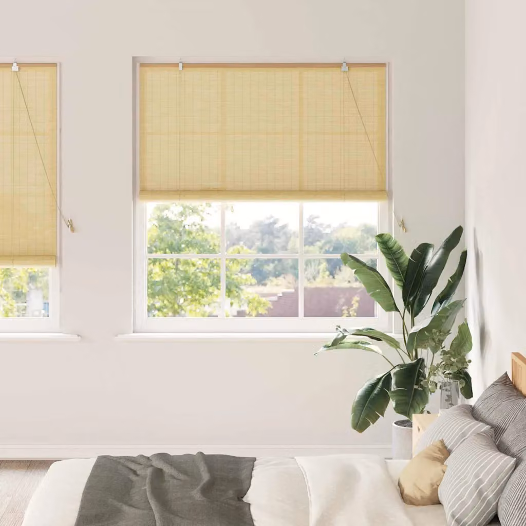 Tenda a rullo vidaXL in bambù color beige e marrone, semi-trasparente e resistente ai raggi UV, L 150 x H 220 cm