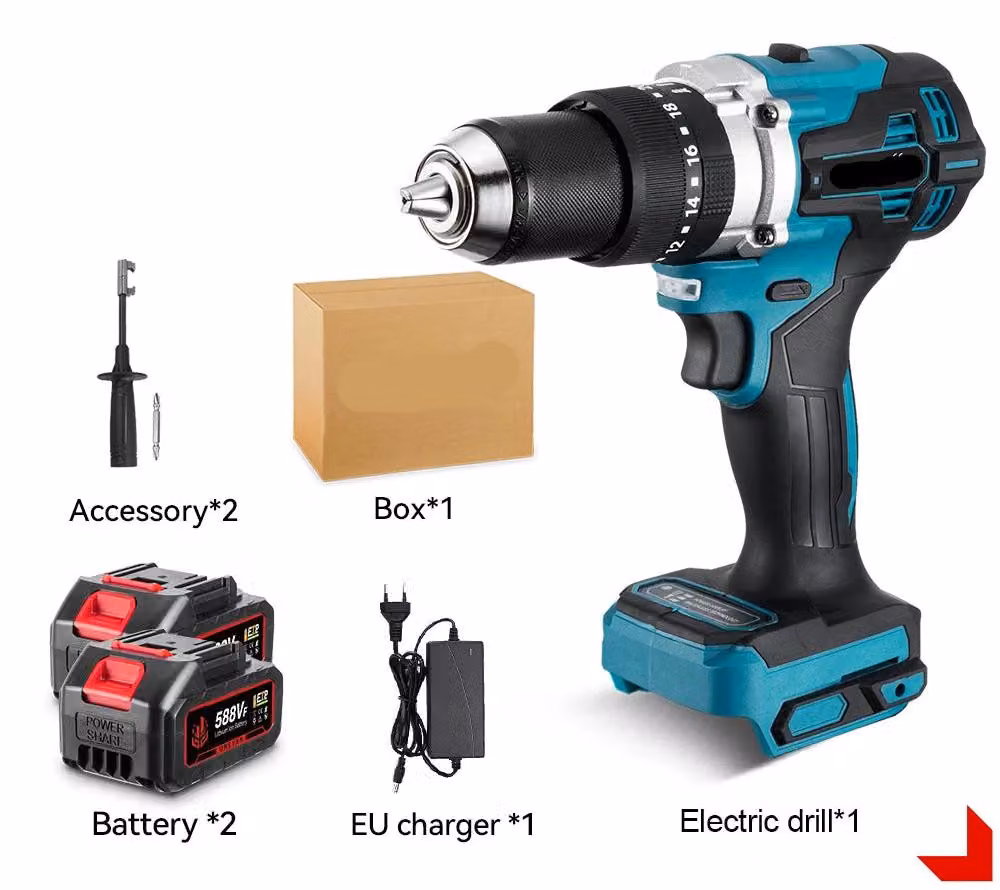 Trapano - Trapano a percussione - Trapano a batteria elettrico - 650 Nm - 13 mm - Senza spazzole - 2 batterie