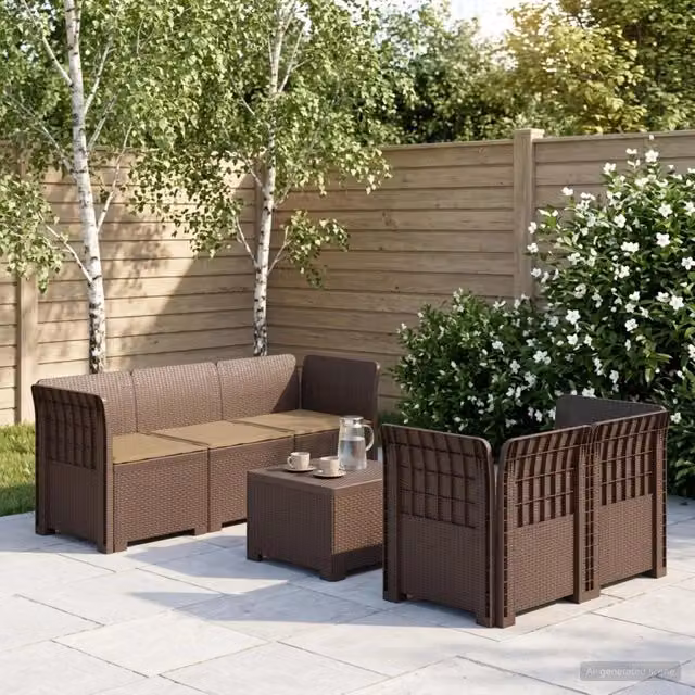 Divano da Giardino 5 Posti con Cuscini Stile Rattan PP Marrone 3443896