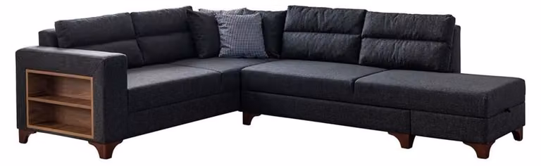 Hochwertiges Ecksofa mit stabilem Holzrahmen und integrierten Ablageflächen