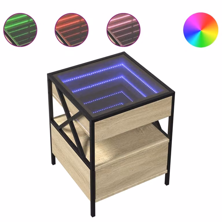 Tavolino da Salotto con LED Infinity Rovere Sonoma 40x40x51 cm
