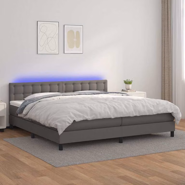 vidaXL Letto con Giroletto a Molle, Materasso Ibrido e Illuminazione LED, Grigio, L/P: 200 x 200 cm