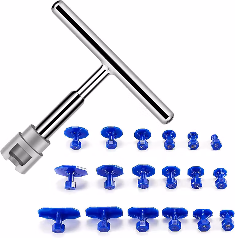 Kit di riparazione per ammaccature della carrozzeria, composto da 18 pezzi, con estrattore a T, ventose, per la riparazione di automobili