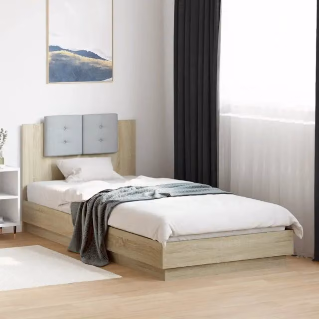 Letto con testiera e struttura Design Mania in legno multistrato Rovere Sonoma, L/P/H: 100 x 200 cm – 1
